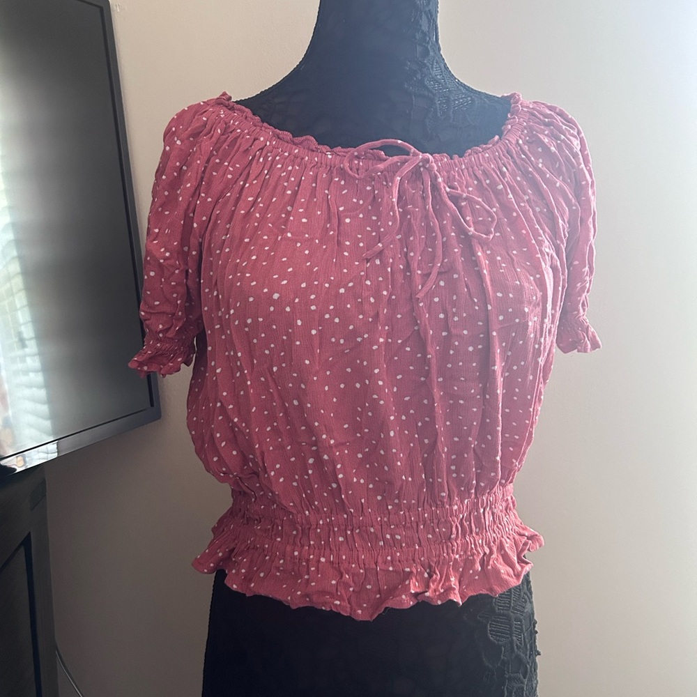 Mid Sleeved Blouse red with white dot